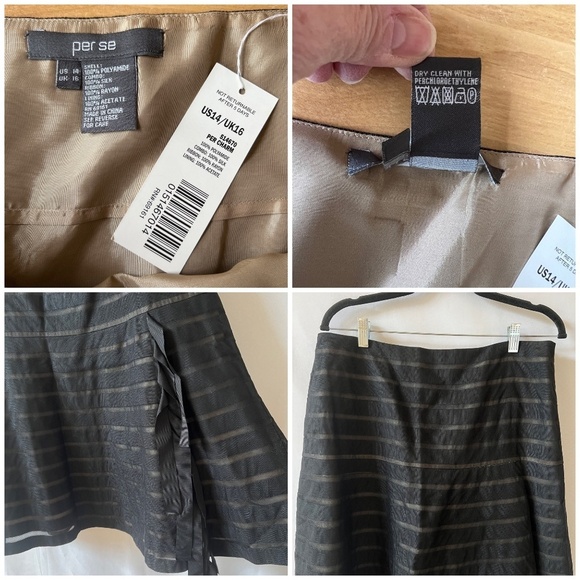 PER SE SKIRT NWT 14 PER CHARM LINE SILK SIDE ZIP RIBBON DETAIL ELEGANT STRIPES - Picture 11 of 11